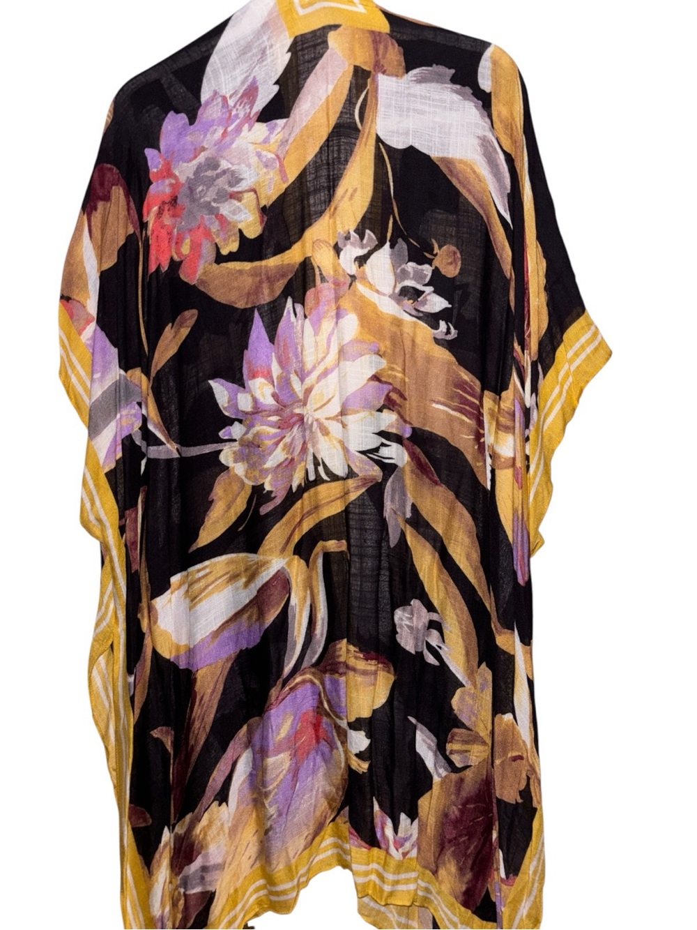 Floral Black & Yellow Lightweight Kimono, NWT - Picture 2 of 11